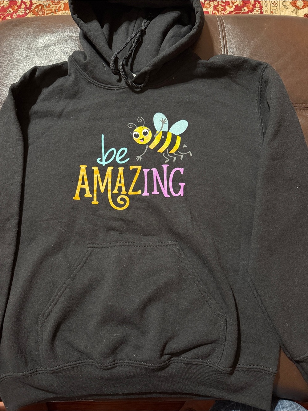 Gildan Black Kids Hoodie with Colorful Bee "Be Amazing" Graphic